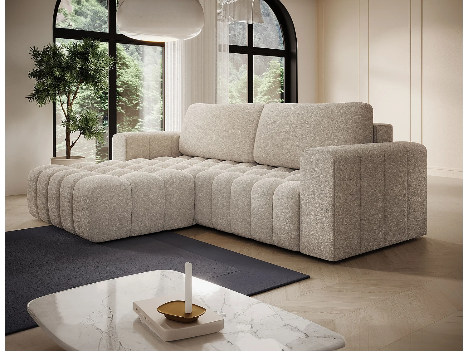 Sofá esquinero Bozen – Elegancia, confort tejido acolchado-Beige claro-Ángulo izquierdo