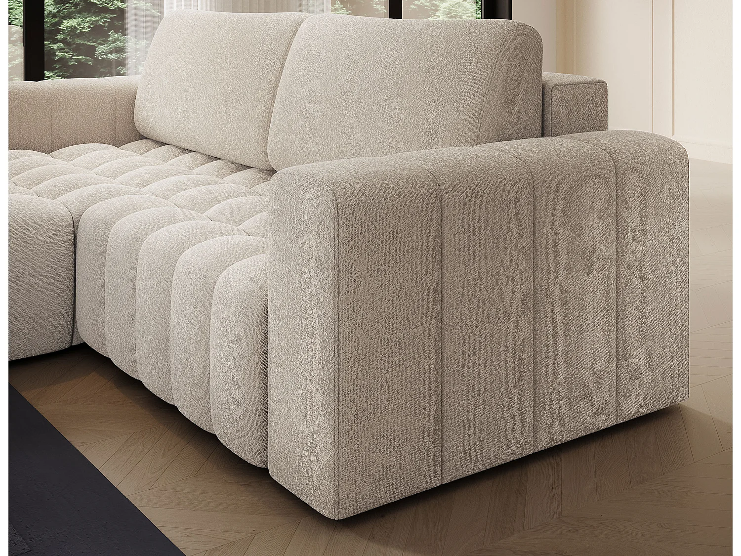 Sofá esquinero Bozen – Elegancia, confort tejido acolchado-Beige claro-Ángulo izquierdo