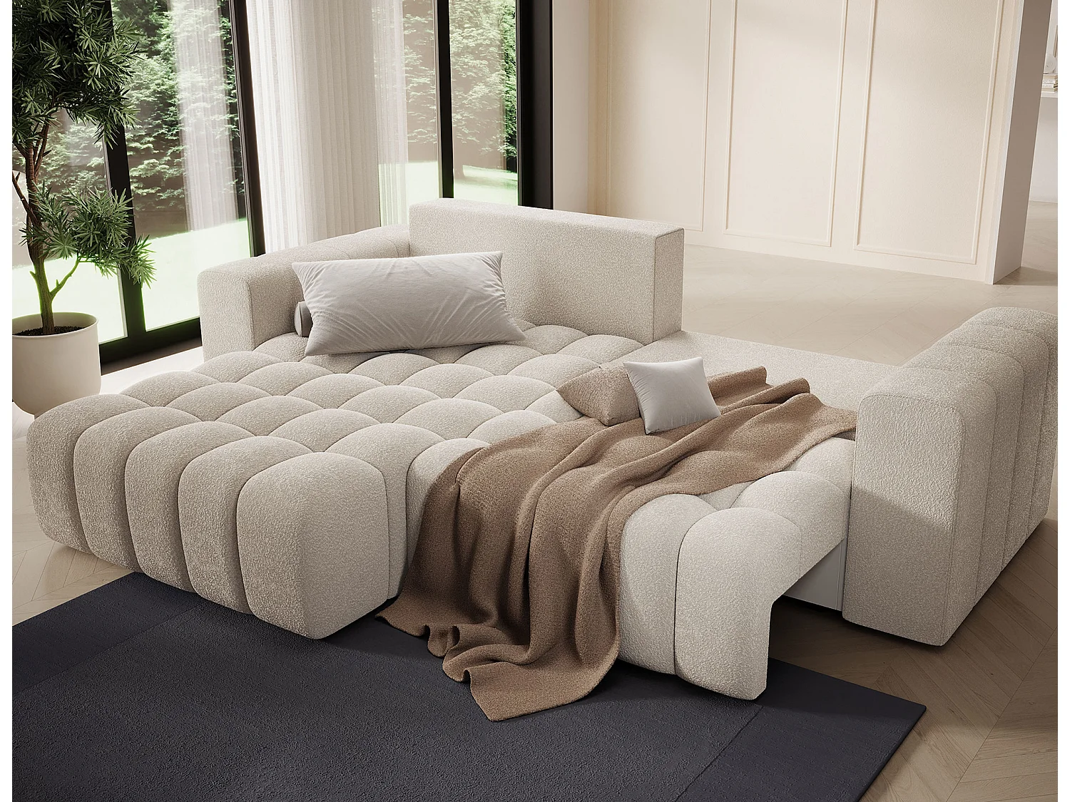 Sofá esquinero Bozen – Elegancia, confort tejido acolchado-Beige claro-Ángulo izquierdo