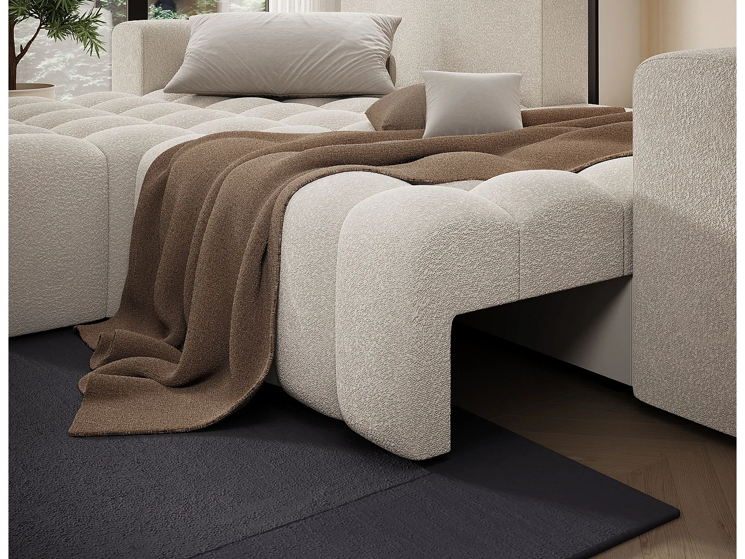 Sofá esquinero Bozen – Elegancia, confort tejido acolchado-Beige claro-Ángulo izquierdo