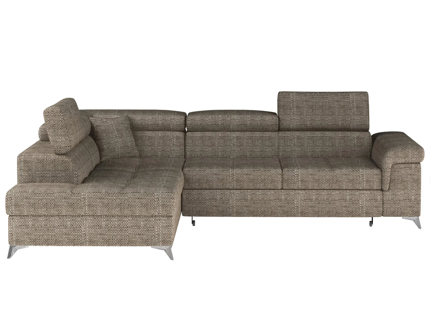 Canapé d’angle convertible MARIDO en tissu avec coffre et têtières réglables – 275cm-Beige chiné-angle gauche