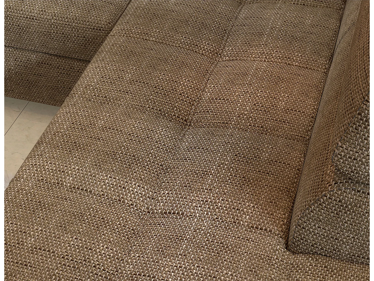 Canapé d’angle convertible MARIDO en tissu avec coffre et têtières réglables – 275cm-Beige chiné-angle gauche