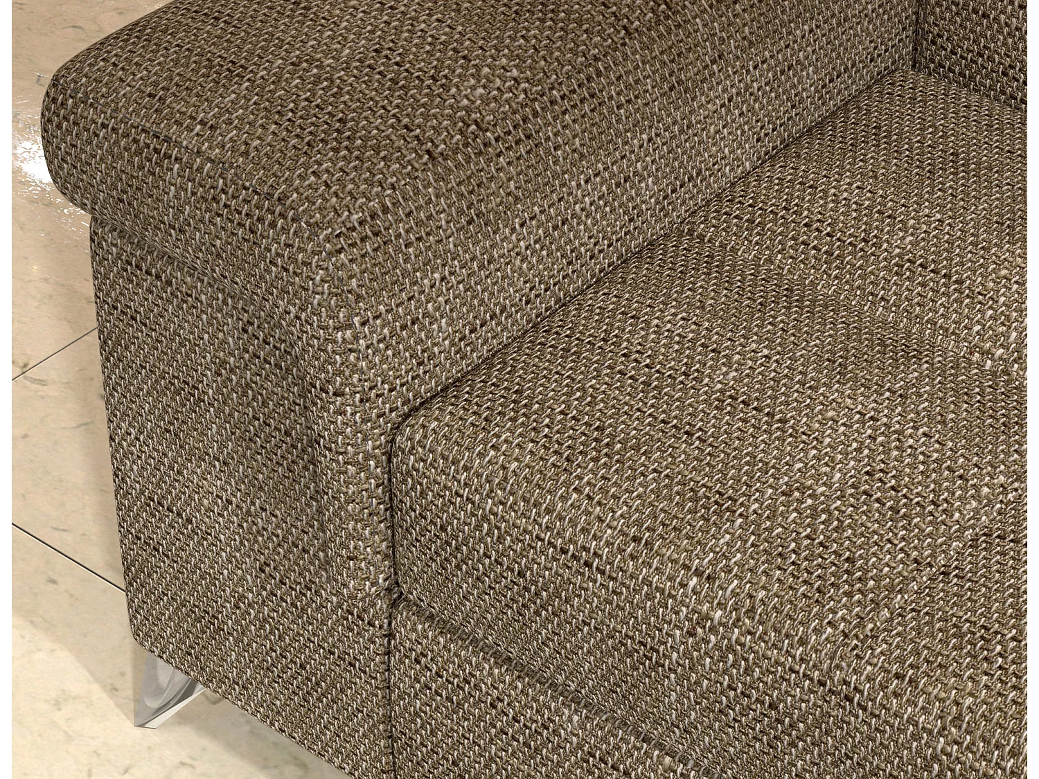 Canapé d’angle convertible MARIDO en tissu avec coffre et têtières réglables – 275cm-Beige chiné-angle gauche