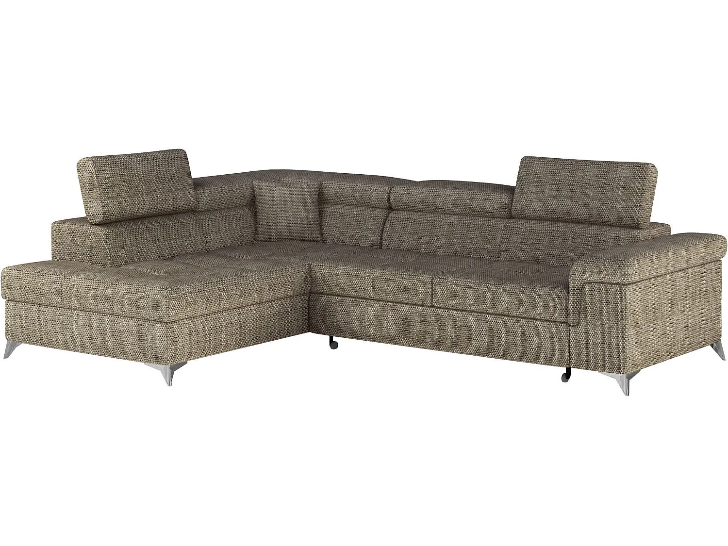 Canapé d’angle convertible MARIDO en tissu avec coffre et têtières réglables – 275cm-Beige chiné-angle gauche