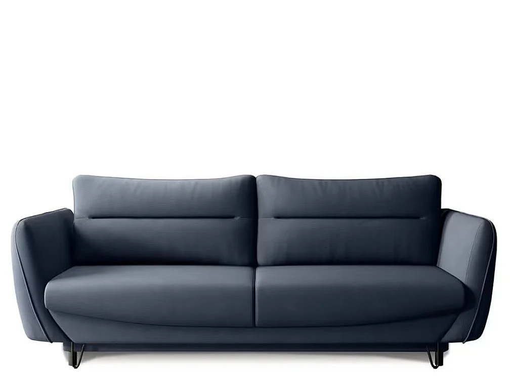 Canapé droit convertible 3 places tissu ZURIK 236cm - Coffre de rangement & pieds métal noir-Bleu turquin