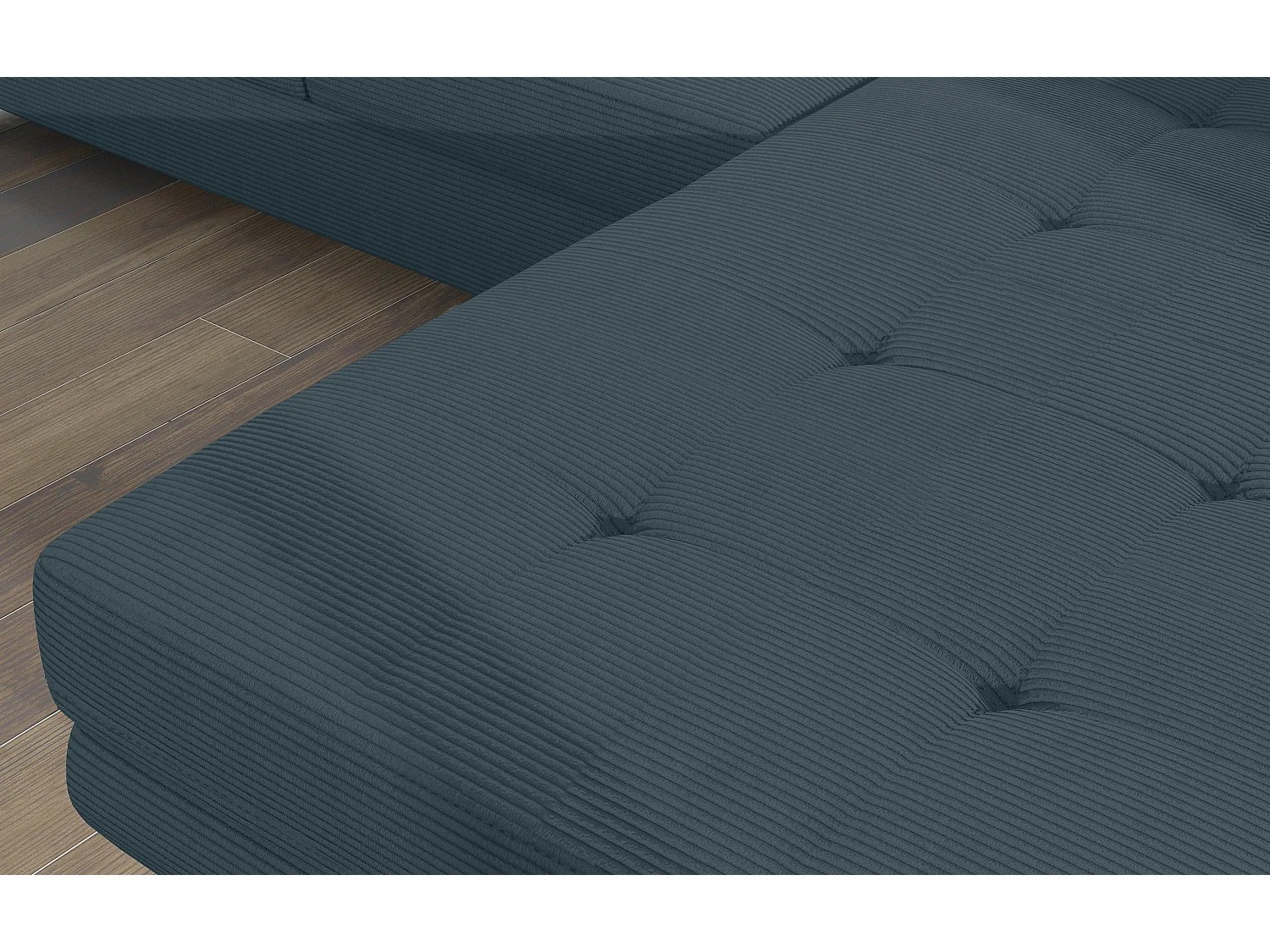 Canapé d’angle convertible KALIZO en tissu côtelé avec coffre, têtières réglables et pieds en acier chromé – 289cm-Vert sapin-angle droit