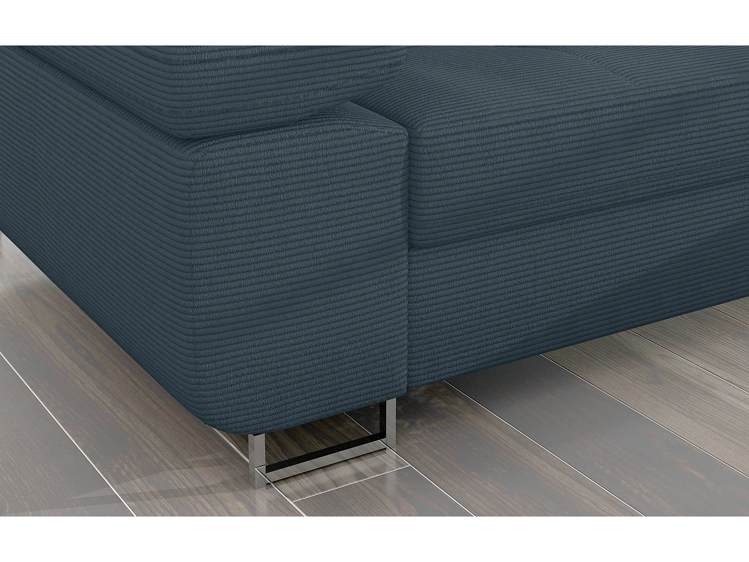 Canapé d’angle convertible KALIZO en tissu côtelé avec coffre, têtières réglables et pieds en acier chromé – 289cm-Vert sapin-angle droit