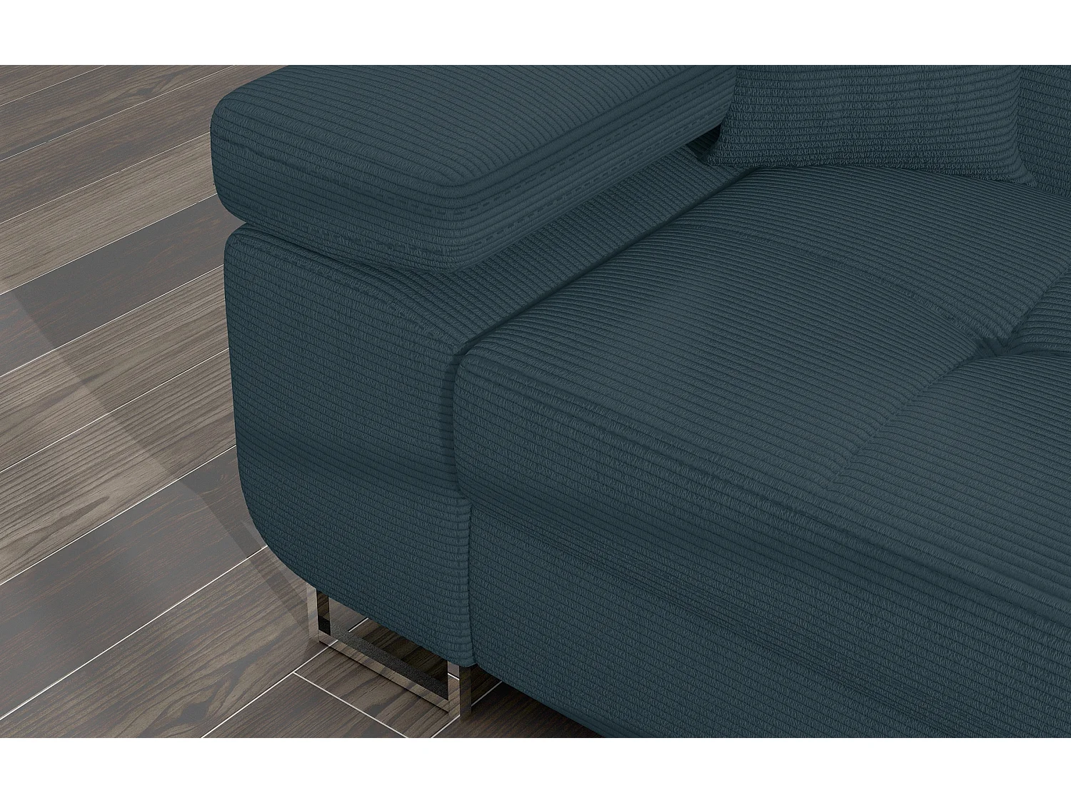 Canapé d’angle convertible KALIZO en tissu côtelé avec coffre, têtières réglables et pieds en acier chromé – 289cm-Vert sapin-angle droit