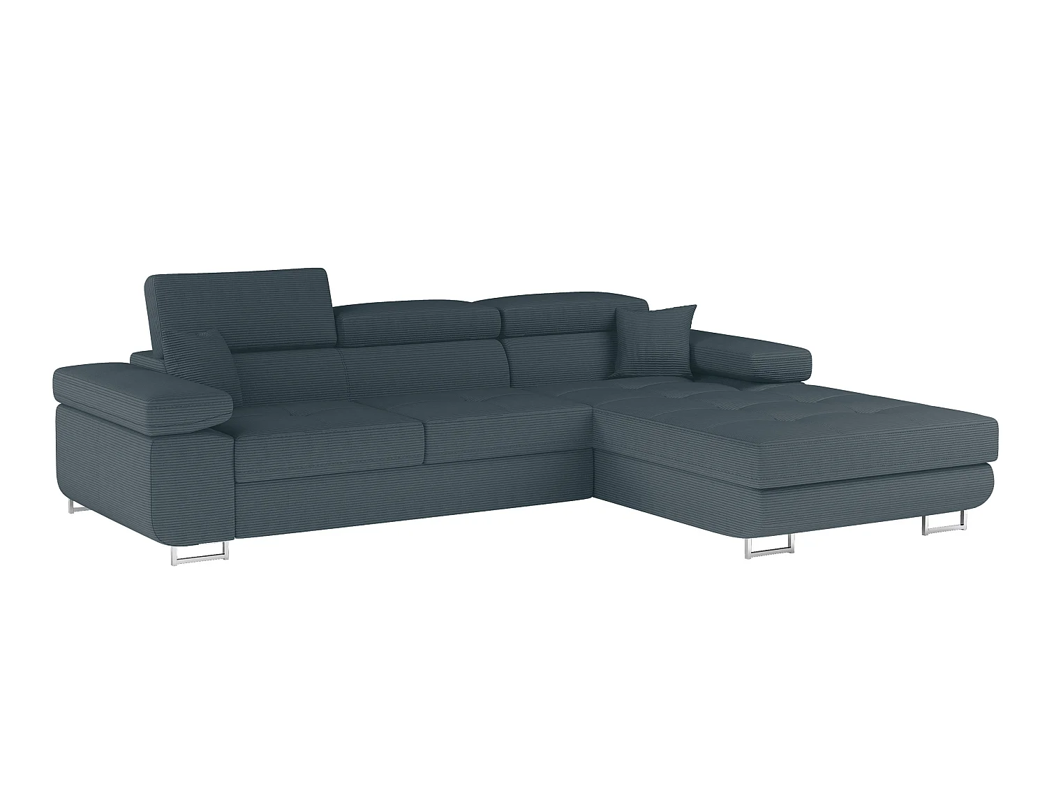Canapé d’angle convertible KALIZO en tissu côtelé avec coffre, têtières réglables et pieds en acier chromé – 289cm-Vert sapin-angle droit