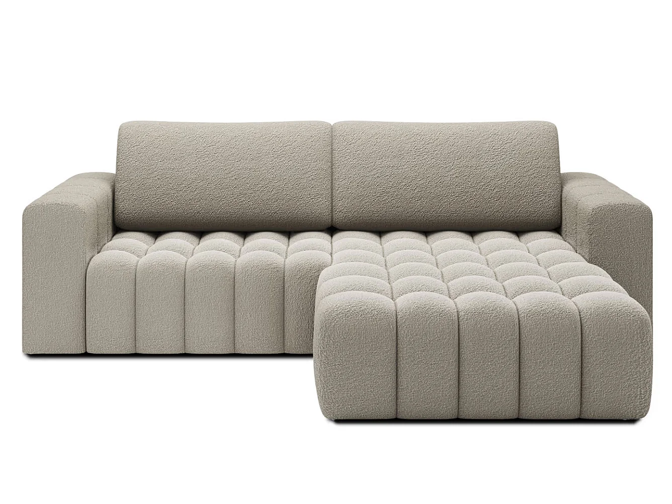 Canapé d’angle convertible BOZEN en tissu bouclette capitonné avec coffre – 250cm-Beige foncé-angle droit