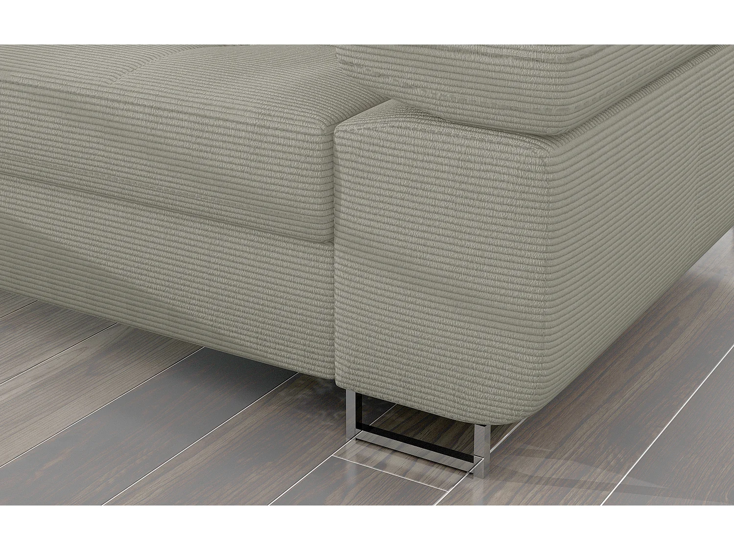 Canapé d’angle convertible KALIZO en tissu côtelé avec coffre, têtières réglables et pieds en acier chromé – 289cm-Beige-angle gauche