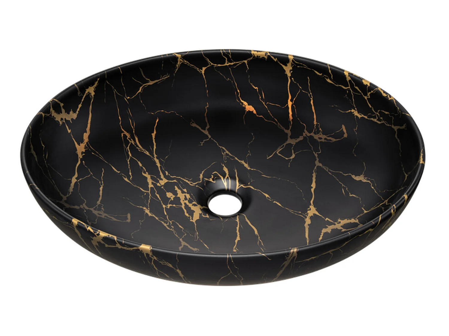 NOVA wandgemonteerd badkamermeubel in naturel eikenhout, 60 cm, met MONA zwart-gouden wastafel en opbergzuil.