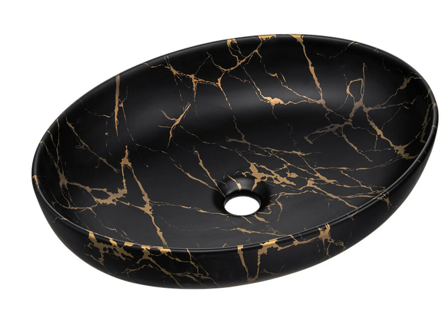 NOVA wandgemonteerd badkamermeubel in naturel eikenhout, 60 cm, met MONA zwart-gouden wastafel en opbergzuil.