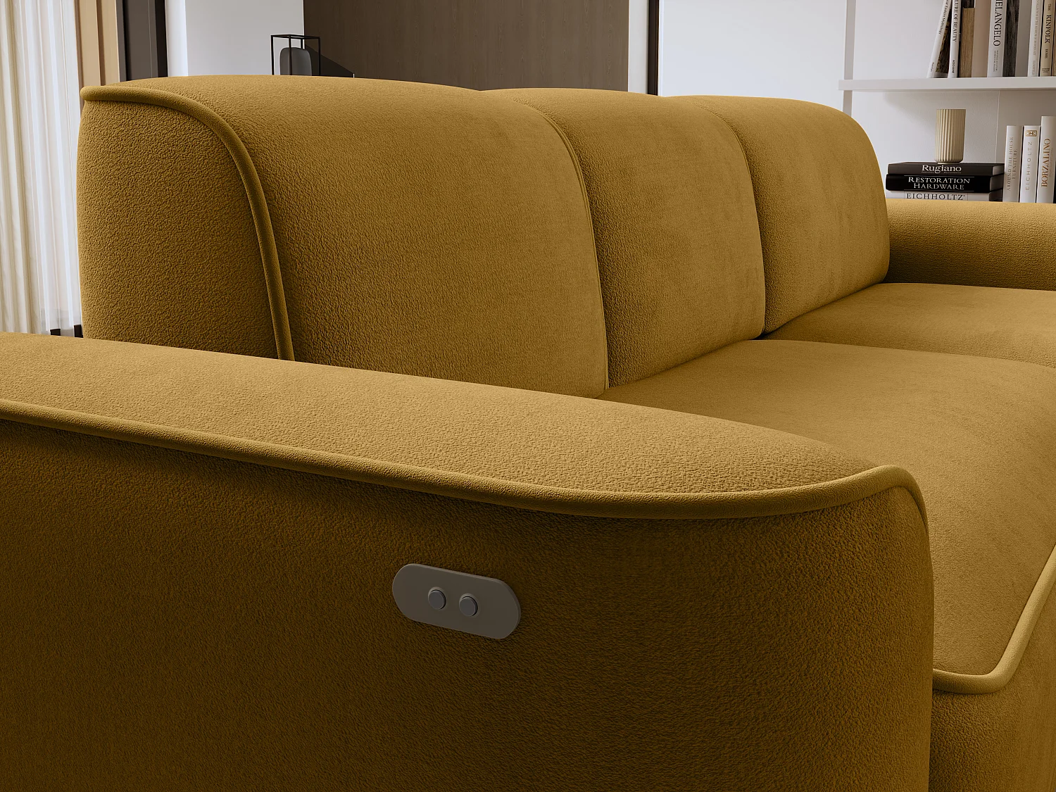 Canapé d’angle relax électrique DUMAS en tissu – 287cm-Jaune moutarde-angle droit