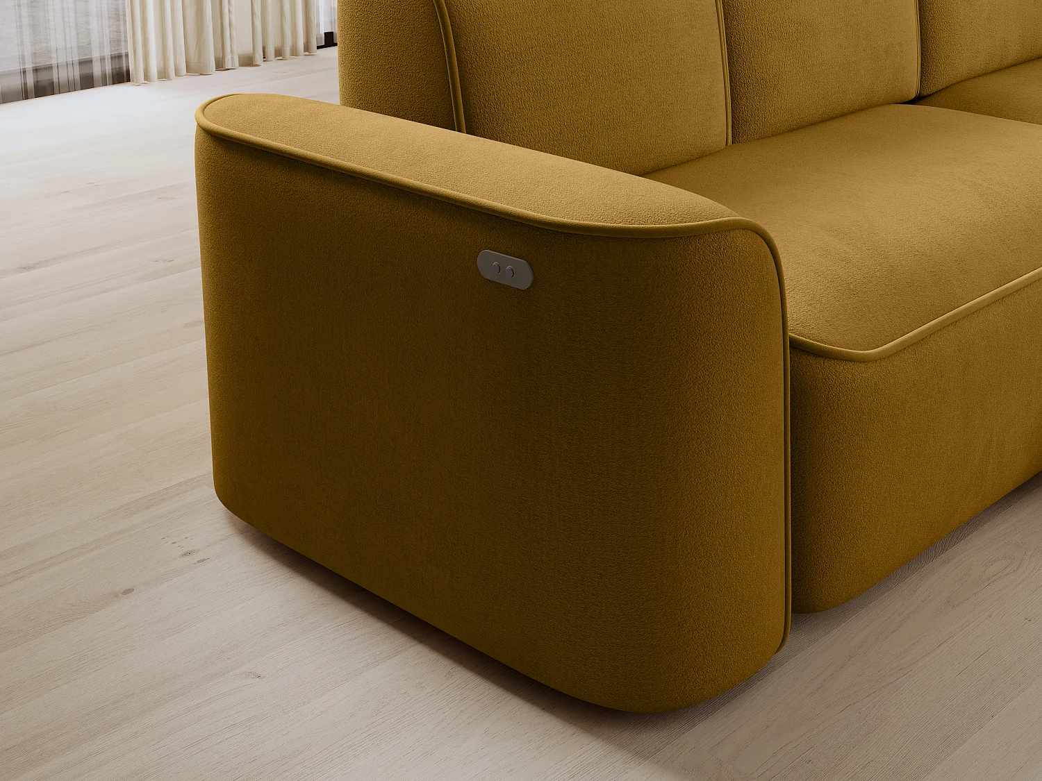 Canapé d’angle relax électrique DUMAS en tissu – 287cm-Jaune moutarde-angle droit