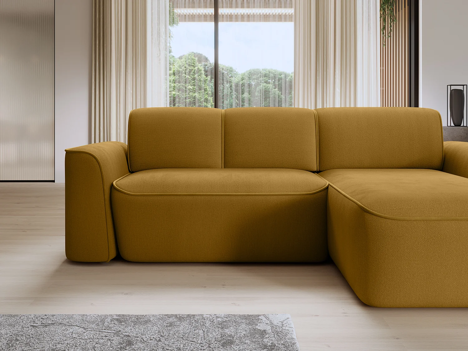 Canapé d’angle relax électrique DUMAS en tissu – 287cm-Jaune moutarde-angle droit