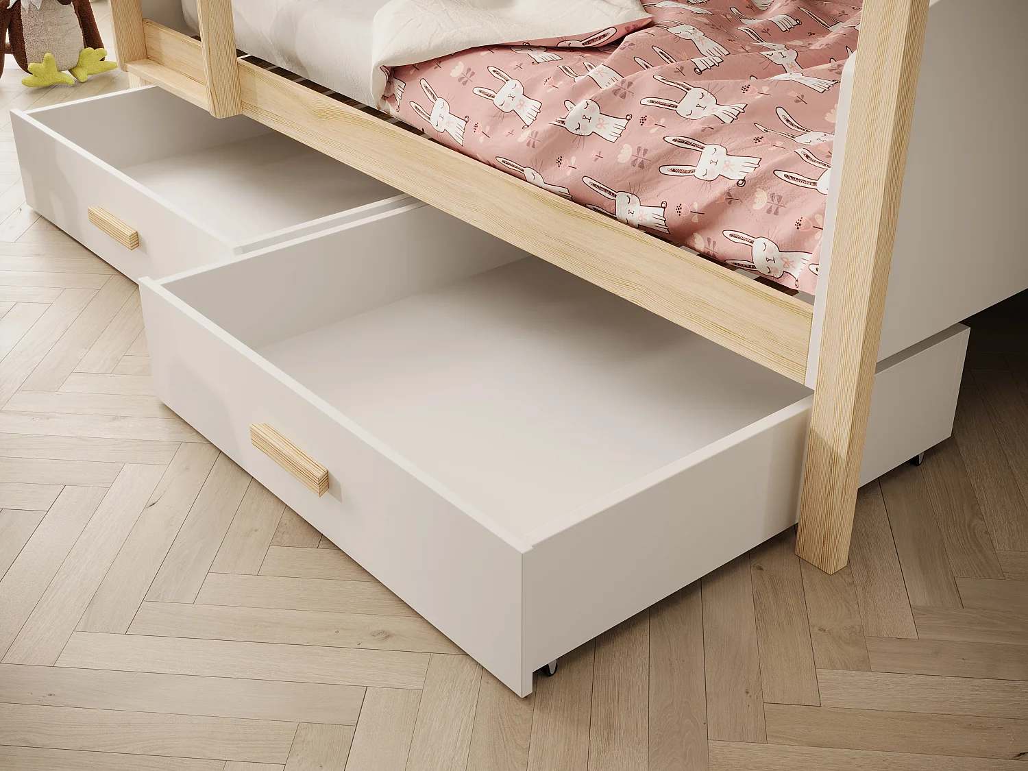 Lit superposé MOLI avec tiroirs – Fonctionnalité, sécurité et gain de place-Naturel-80x180