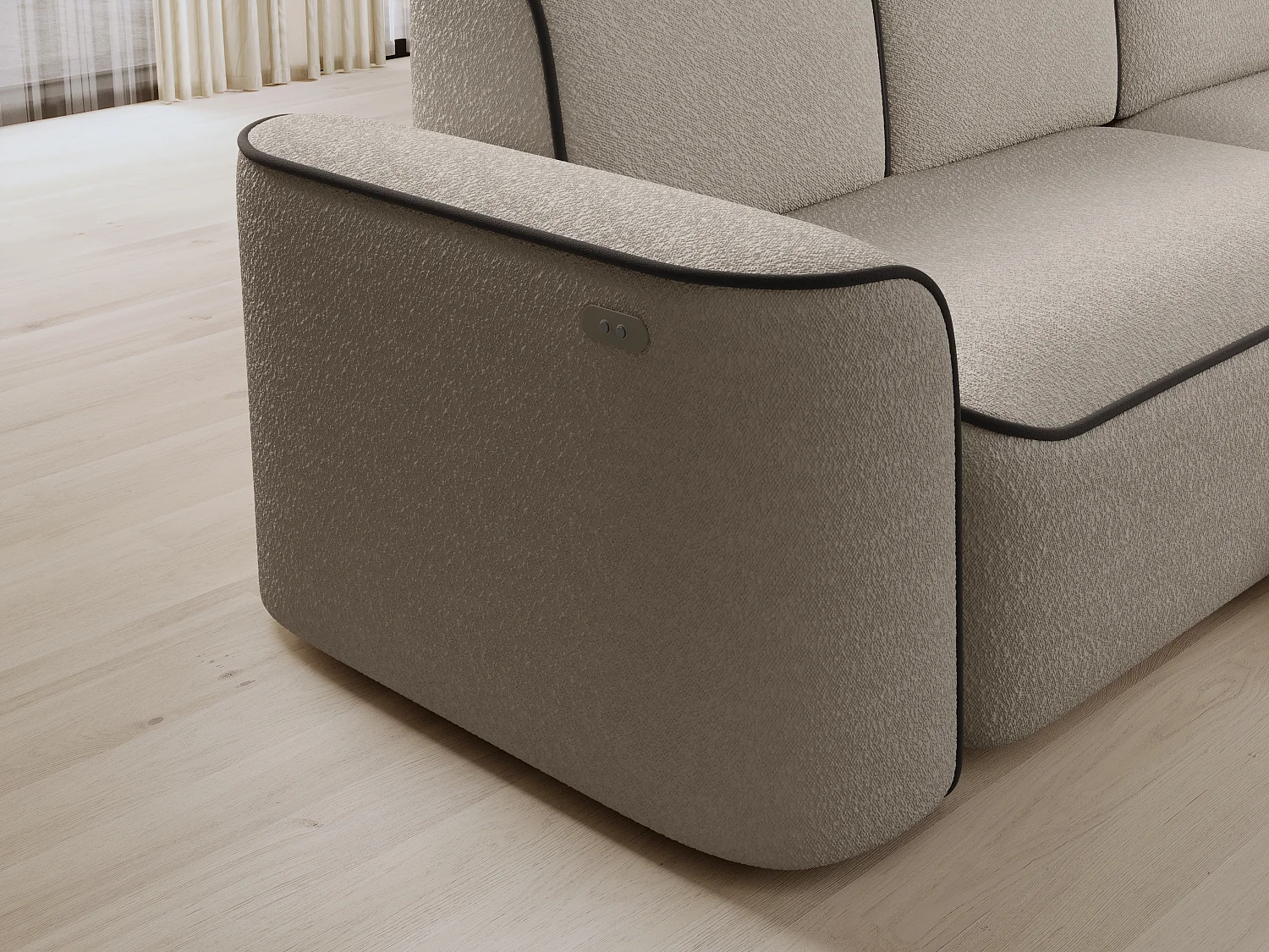 Sofá esquinero eléctrico de tela DUMAS - Innovación en bienestar-Beige/Marrón-Ángulos rectos