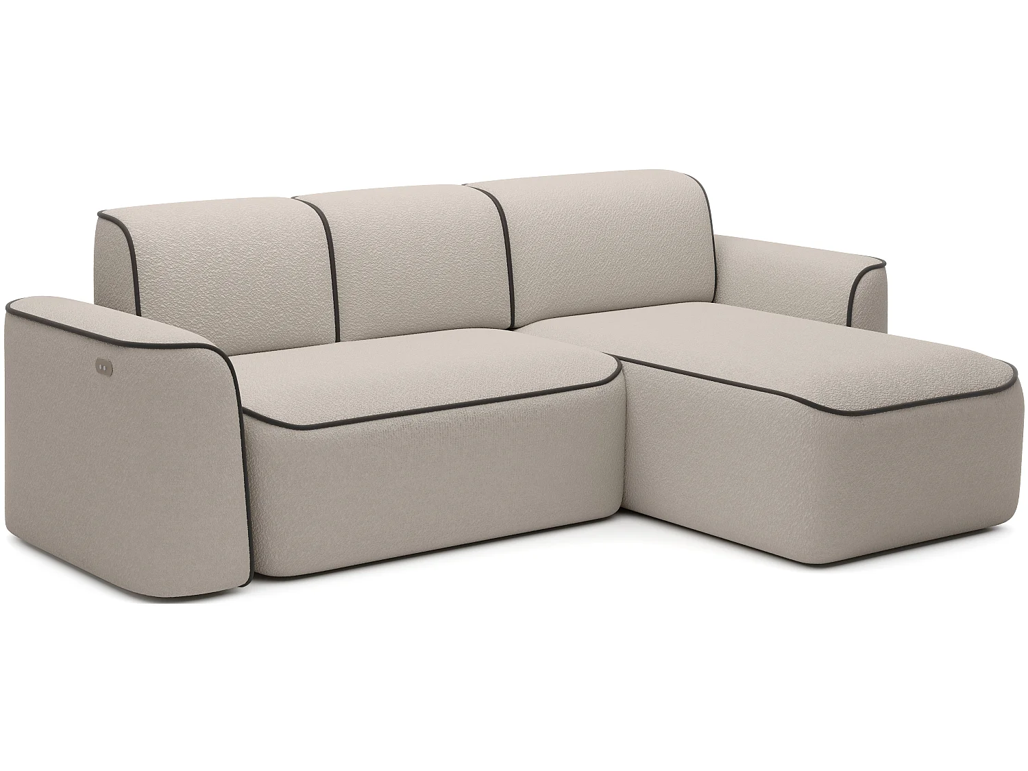 Sofá esquinero eléctrico de tela DUMAS - Innovación en bienestar-Beige/Marrón-Ángulos rectos