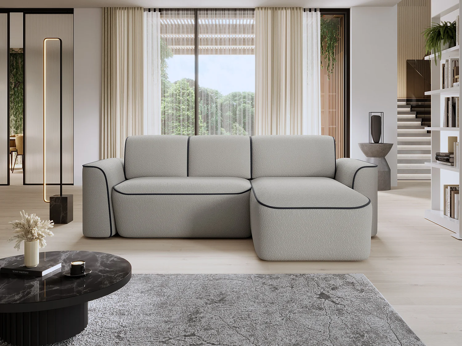 Canapé d’angle relax électrique DUMAS en tissu – 287cm-Gris/Gris foncé-angle droit