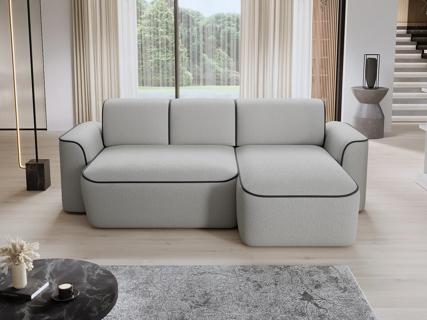 Canapé d’angle relax électrique DUMAS en tissu – 287cm-Gris/Gris foncé-angle droit