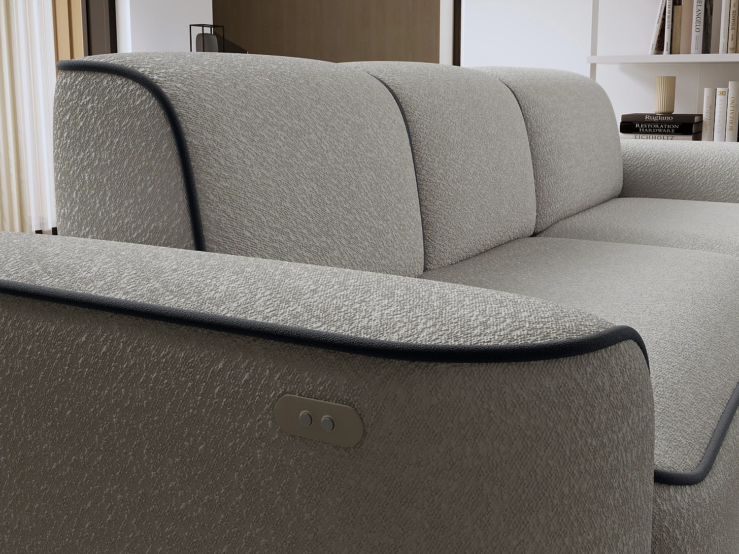 Canapé d’angle relax électrique DUMAS en tissu – 287cm-Gris/Gris foncé-angle droit