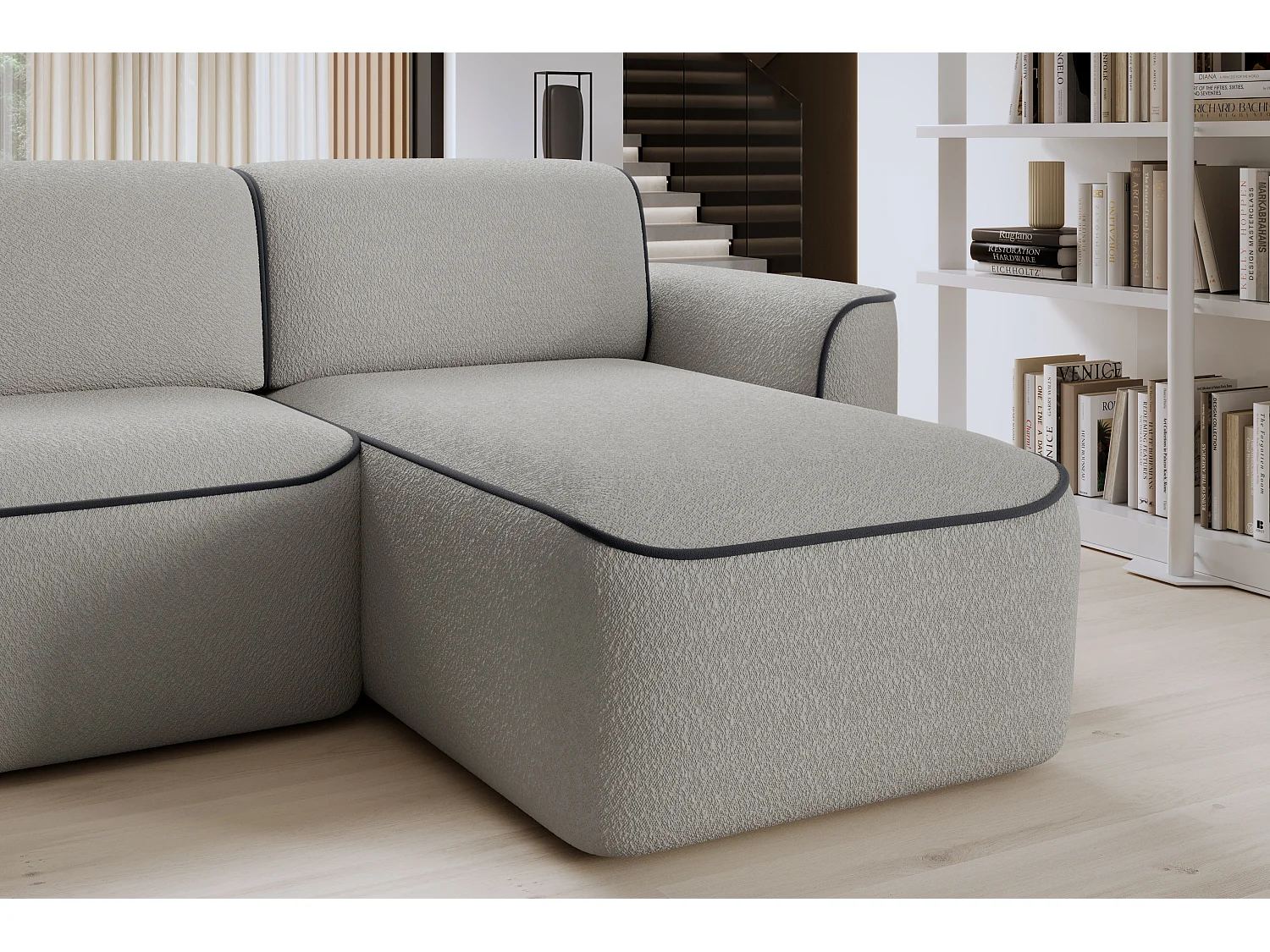 Canapé d’angle relax électrique DUMAS en tissu – 287cm-Gris/Gris foncé-angle droit