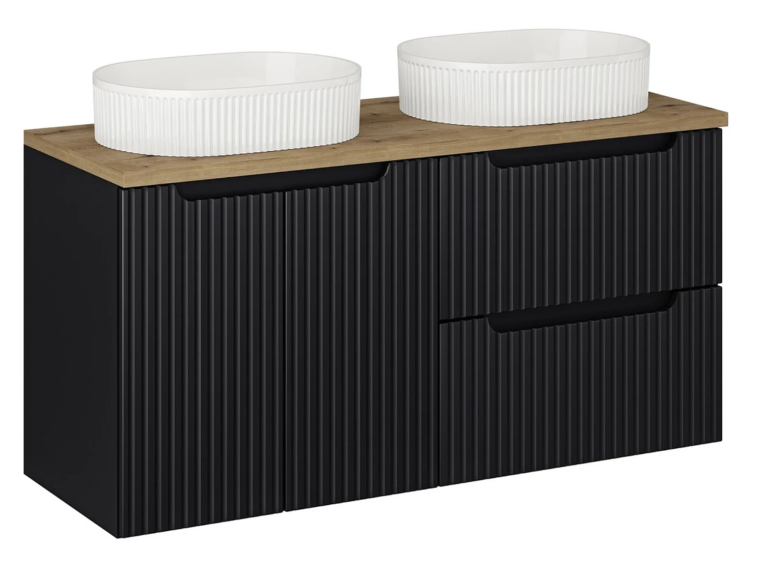 Ensemble meuble salle de bain 120cm NOVA suspendu – Double vasque avec plan de travail-Noir/Naturel