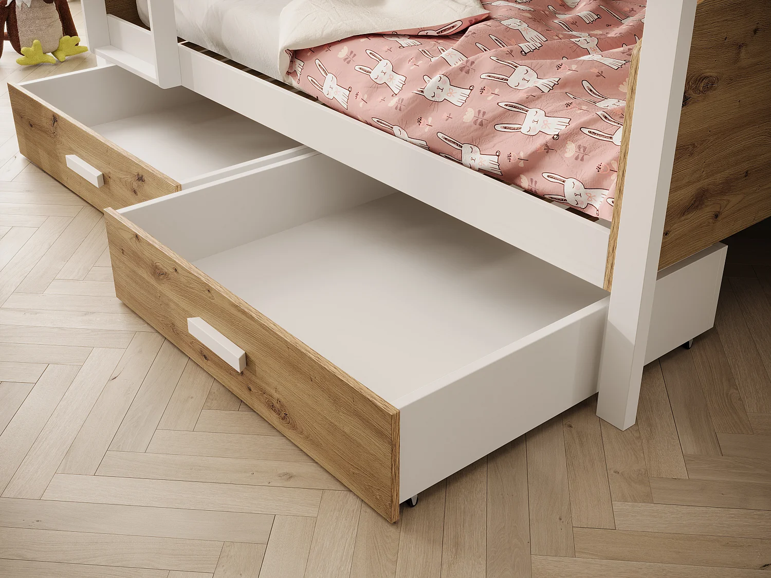 Lit superposé MOLI avec tiroirs – Fonctionnalité, sécurité et gain de place-Chêne artisan-80x180