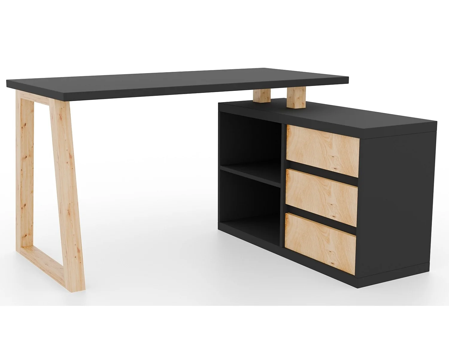 Bureau d’angle WOKY – Rangement intelligent-Noir