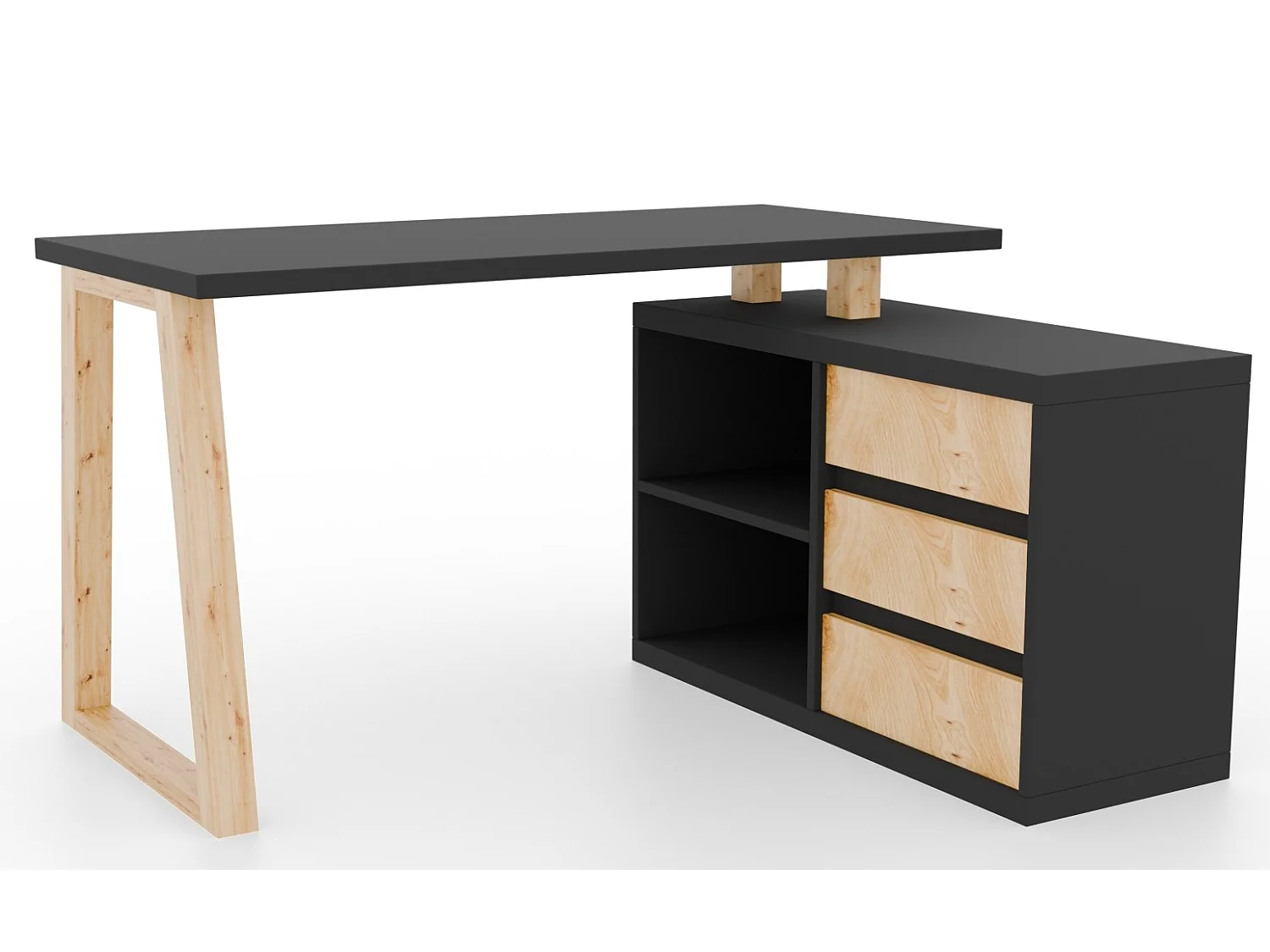 Bureau d’angle WOKY – Rangement intelligent-Noir
