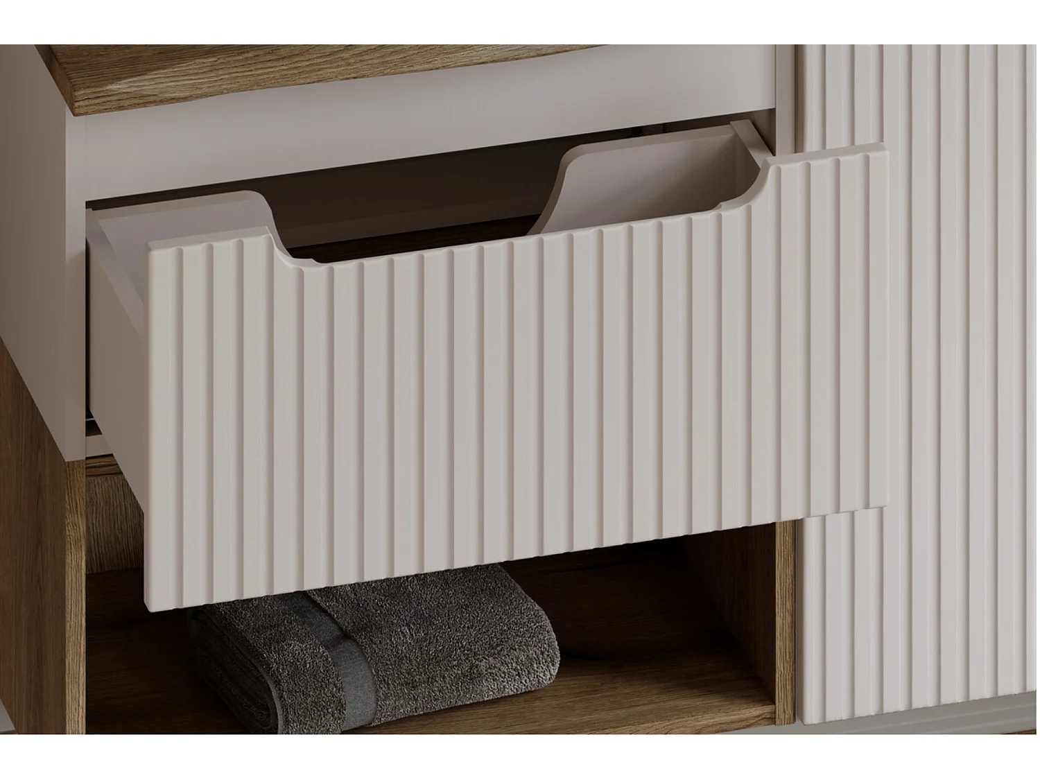 Meuble salle de bain double vasque suspendu NOVA taupe 100cm avec plan Chêne Casella et vasques PATI