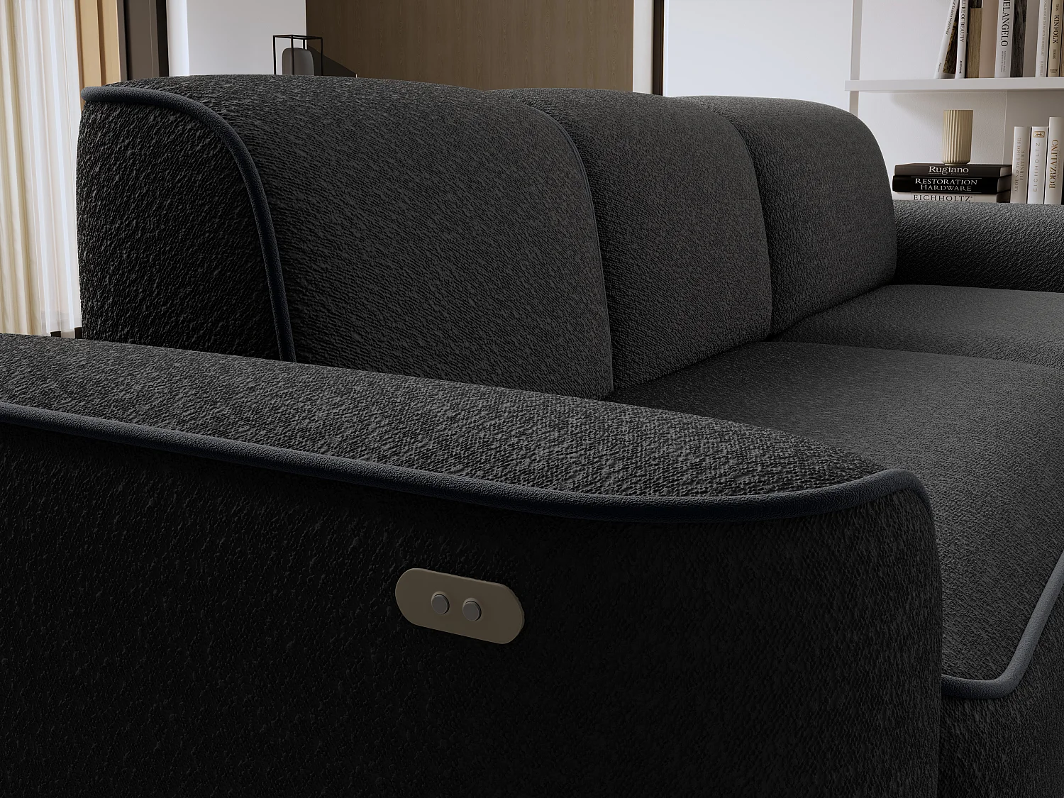 Canapé d’angle relax électrique DUMAS en tissu – 287cm-Gris foncé-angle droit