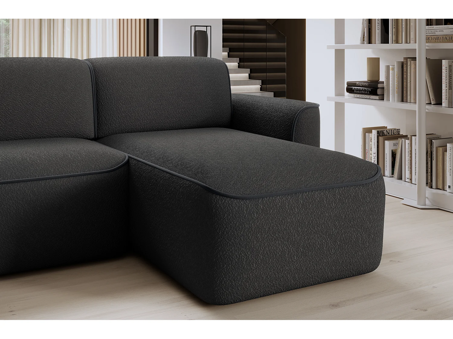 Canapé d’angle relax électrique DUMAS en tissu – 287cm-Gris foncé-angle droit
