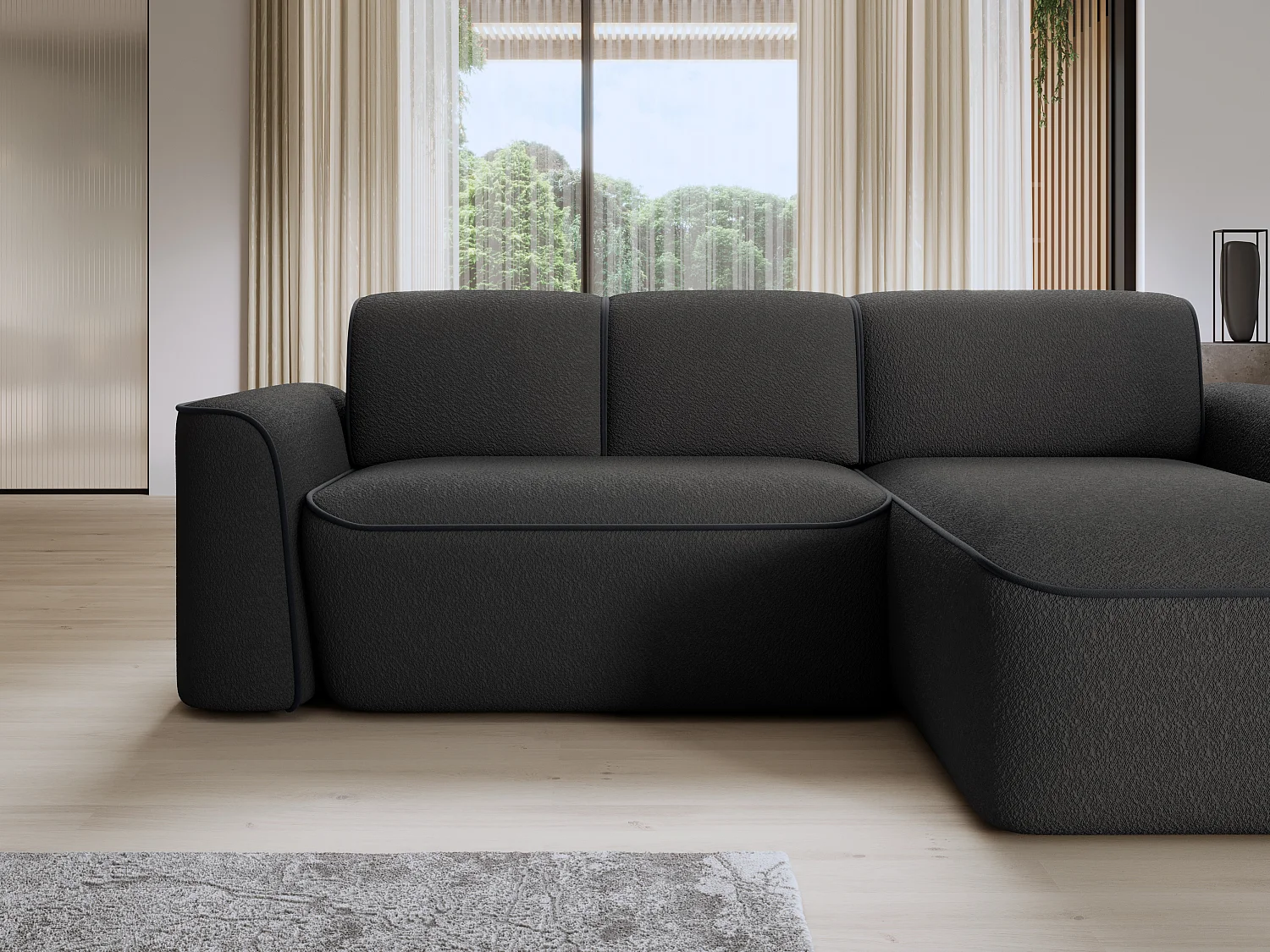 Canapé d’angle relax électrique DUMAS en tissu – 287cm-Gris foncé-angle droit