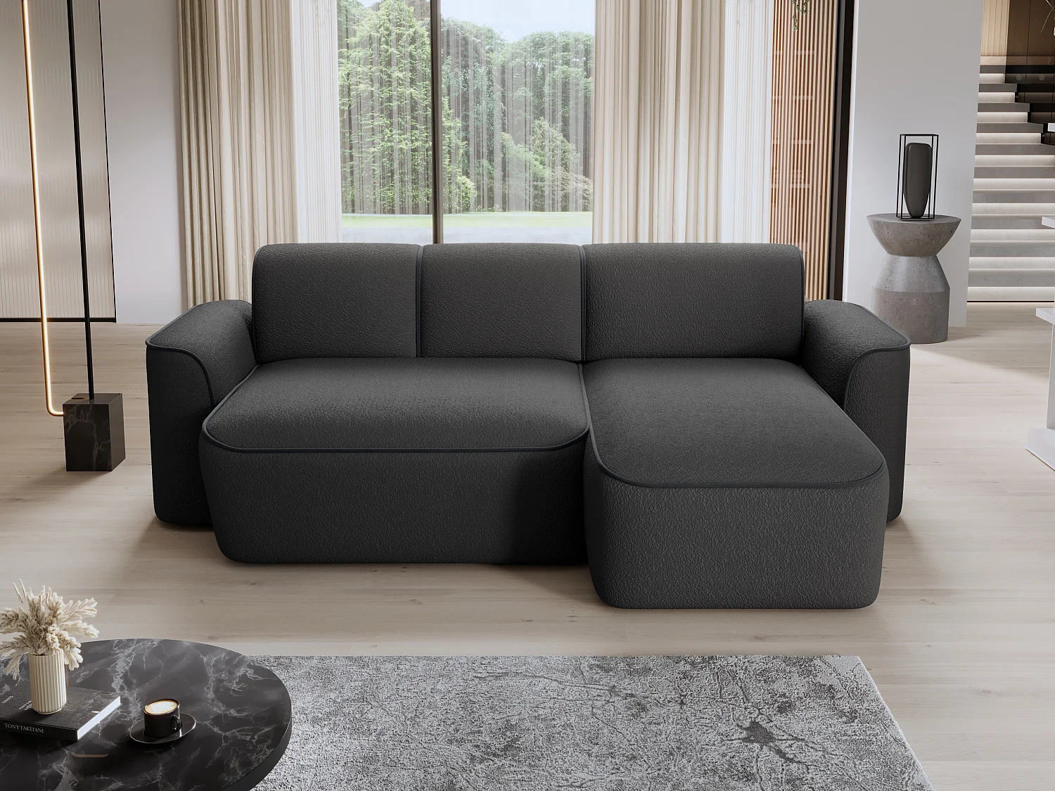Canapé d’angle relax électrique DUMAS en tissu – 287cm-Gris foncé-angle droit