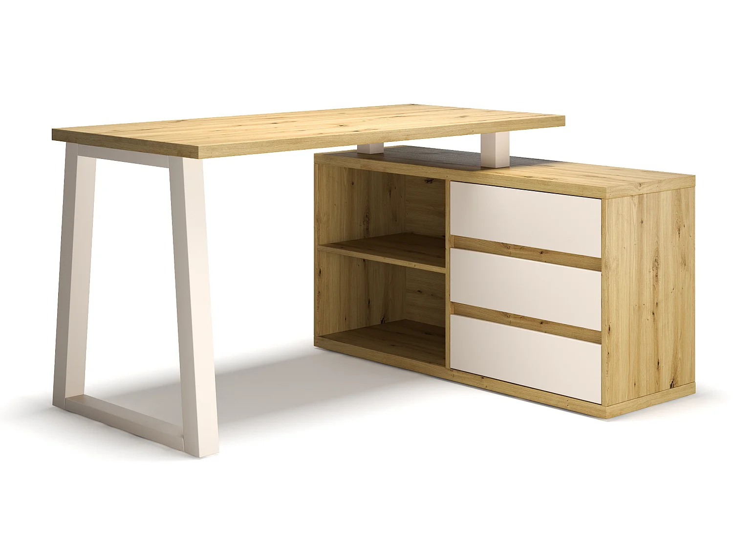 Bureau d’angle WOKY – Rangement intelligent-Naturel/Blanc