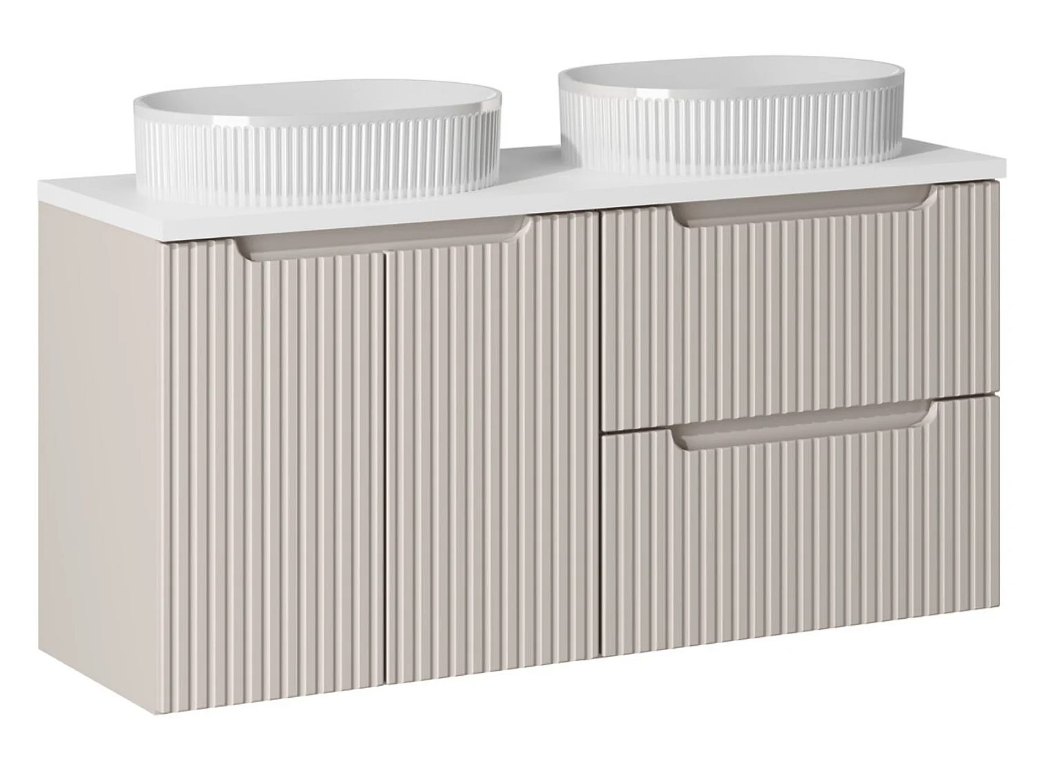 Ensemble meuble salle de bain 120cm NOVA suspendu – Double vasque avec plan de travail-Taupe/Blanc