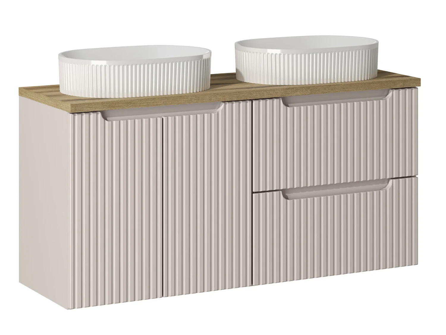 Ensemble meuble salle de bain 120cm NOVA suspendu – Double vasque avec plan de travail-Taupe/Blanc