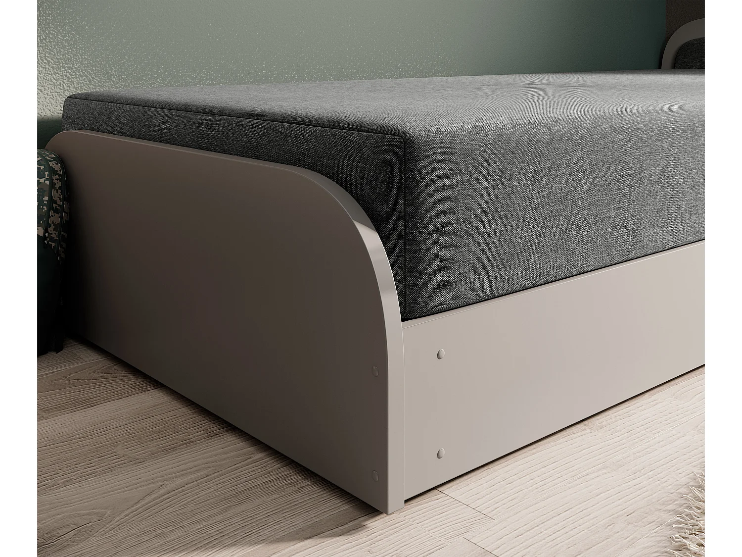 Lit 1 place avec coffre de rangement Parko – Confort et Praticité-Gris/Gris chiné-Modéle Coté gauche