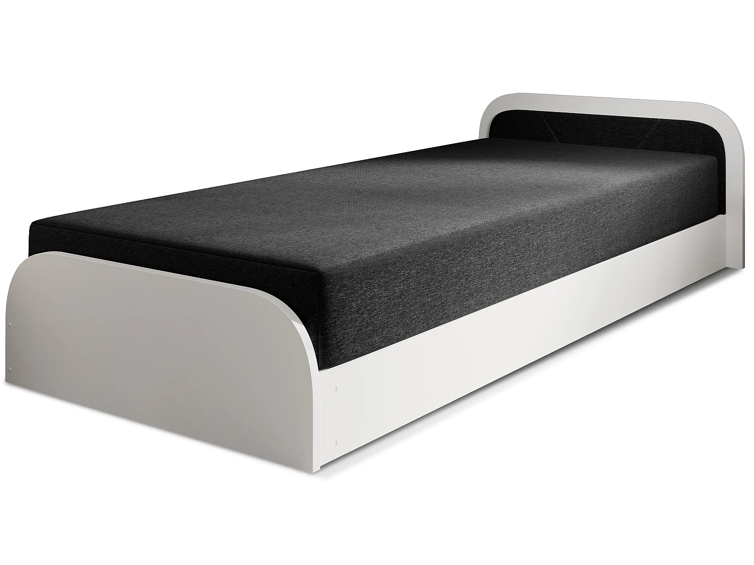 Lit 1 place avec coffre de rangement Parko – Confort et Praticité-Blanc/Noir-Modéle Coté gauche