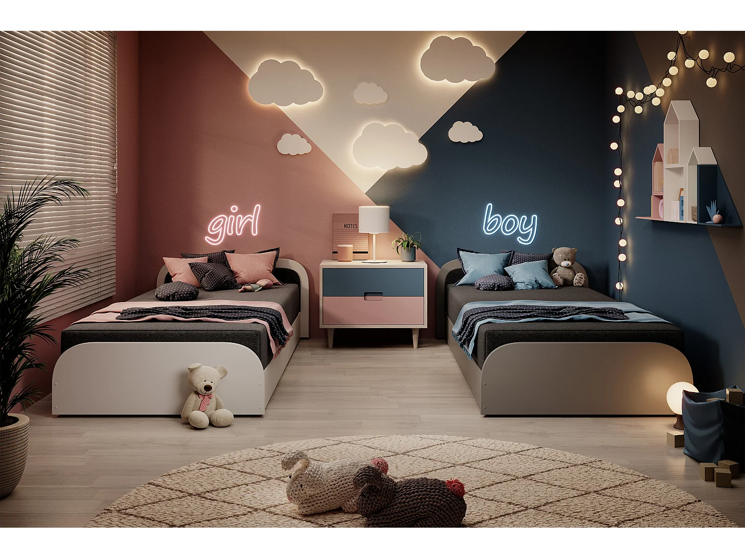 Lit 1 place avec coffre de rangement Parko – Confort et Praticité-Blanc/Noir-Modéle Coté gauche
