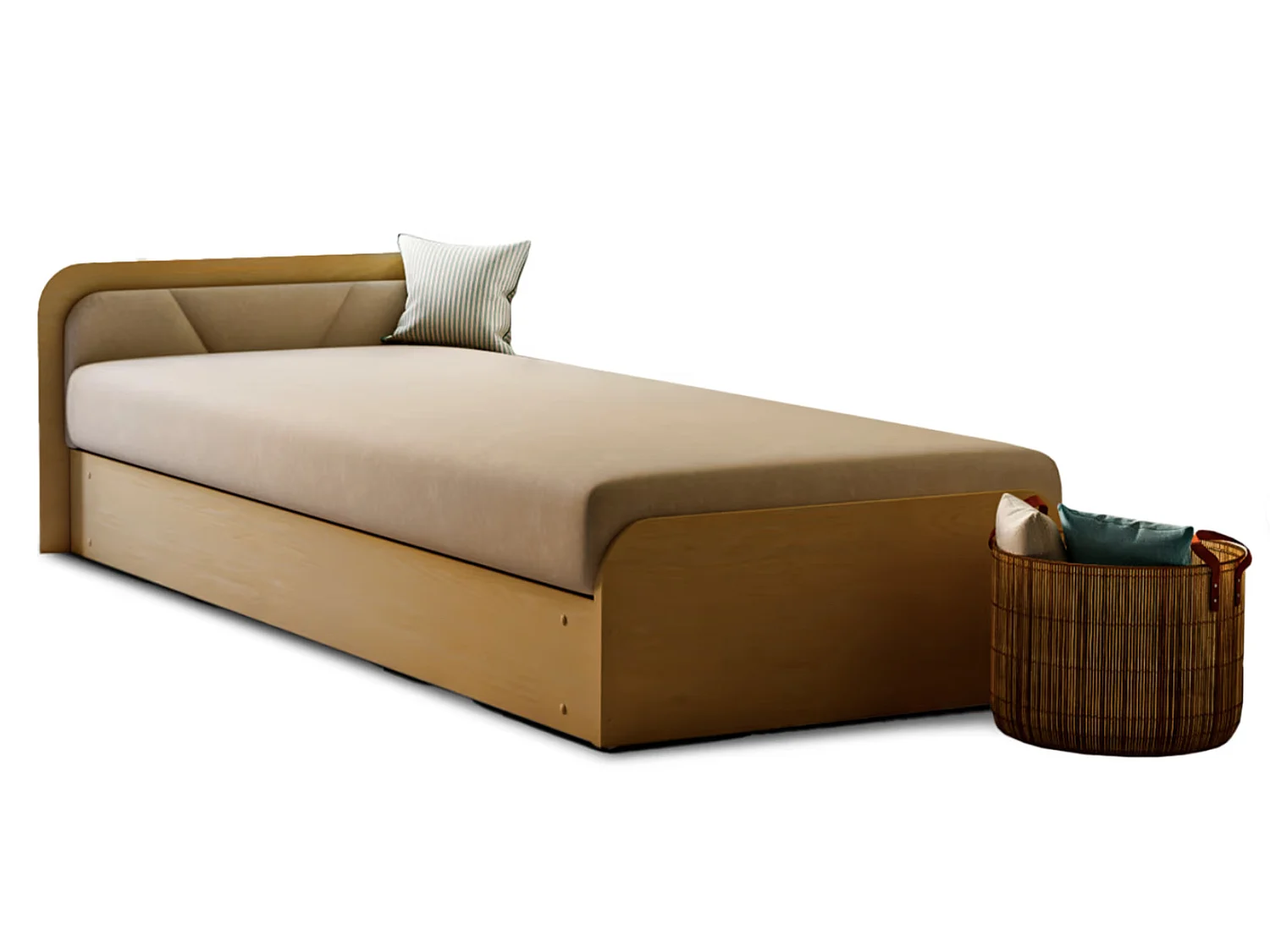 Lit 1 place avec coffre de rangement Parko – Confort et Praticité-Marron/Beige clair-Modéle Coté droit