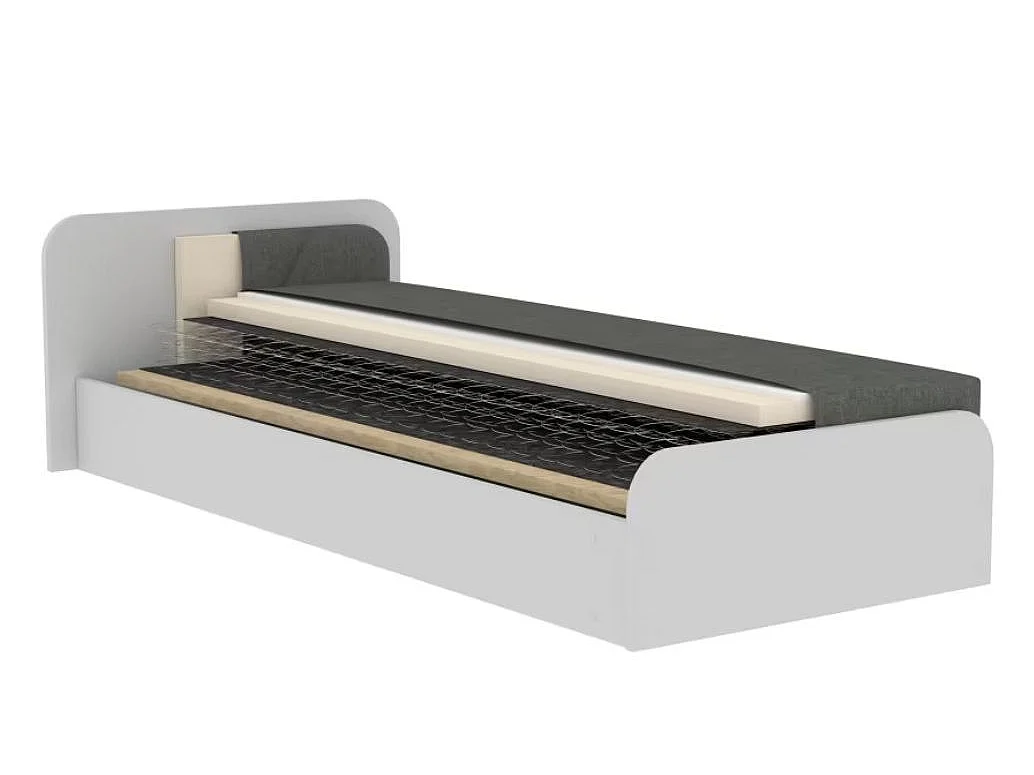 Lit 1 place avec coffre de rangement Parko – Confort et Praticité-Marron/Beige clair-Modéle Coté droit
