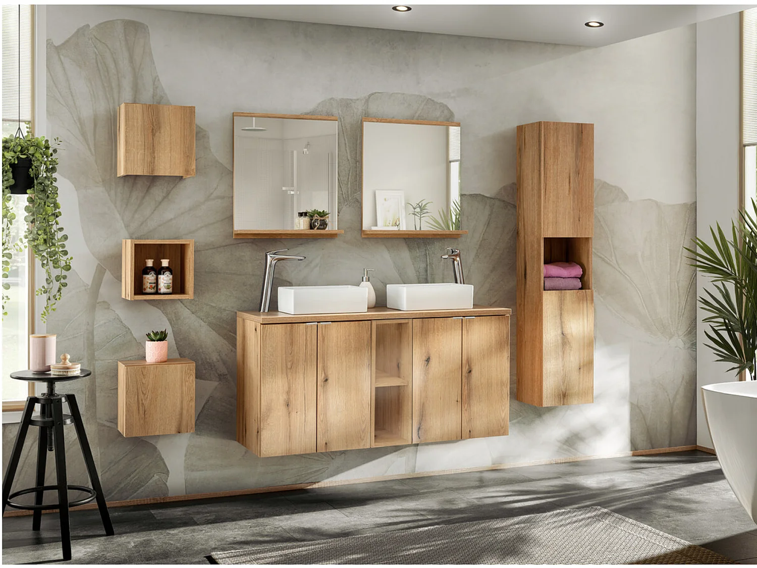 Meuble haut de salle de bain suspendu NOVA - Meuble mural design-Naturel-Largeur 20 cm