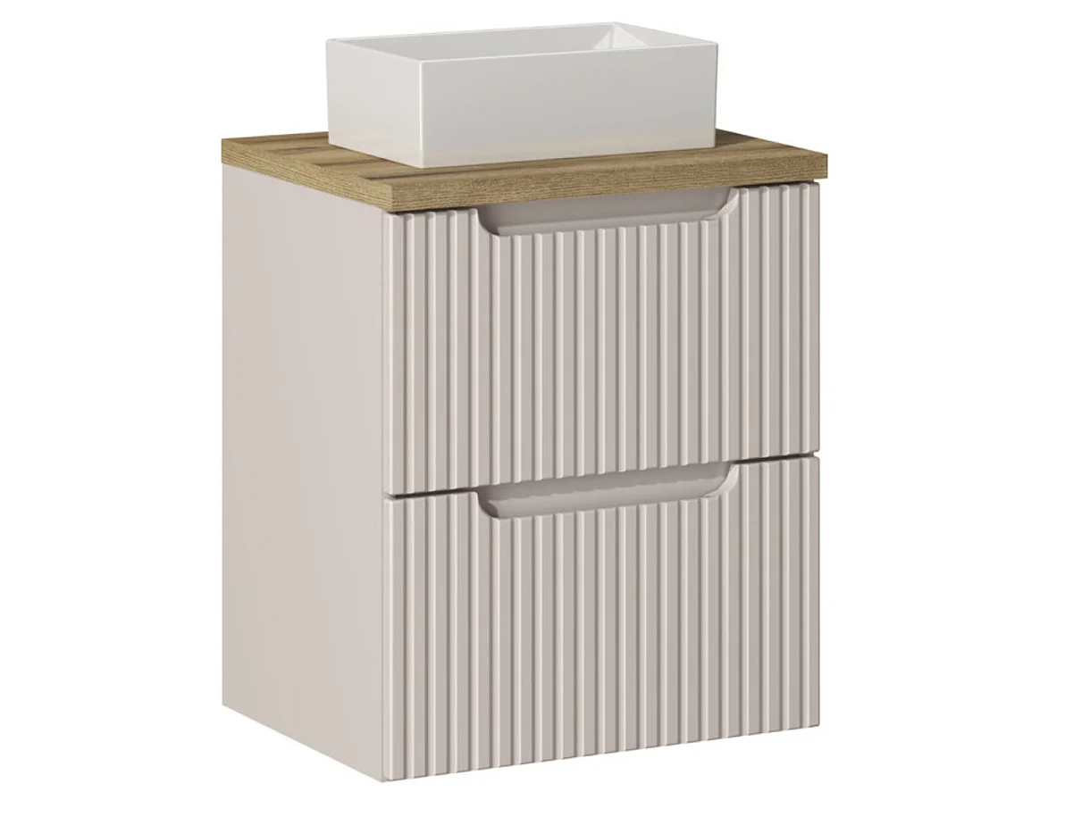 Meuble salle de bain suspendu 2 tiroirs NOVA 50cm avec vasque GAJA – Élégance minimaliste et gain de place-Taupe/Naturel