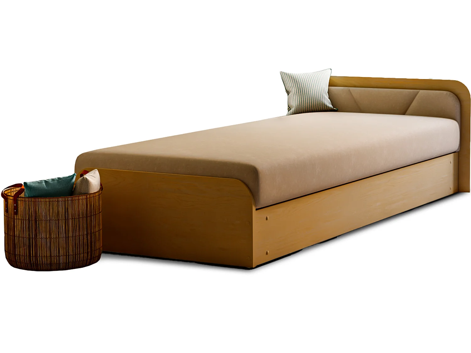 Lit 1 place avec coffre de rangement Parko – Confort et Praticité-Marron/Beige clair-Modéle Coté gauche