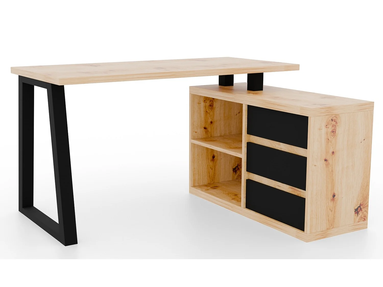 Bureau d’angle WOKY – Rangement intelligent-Naturel/Noir