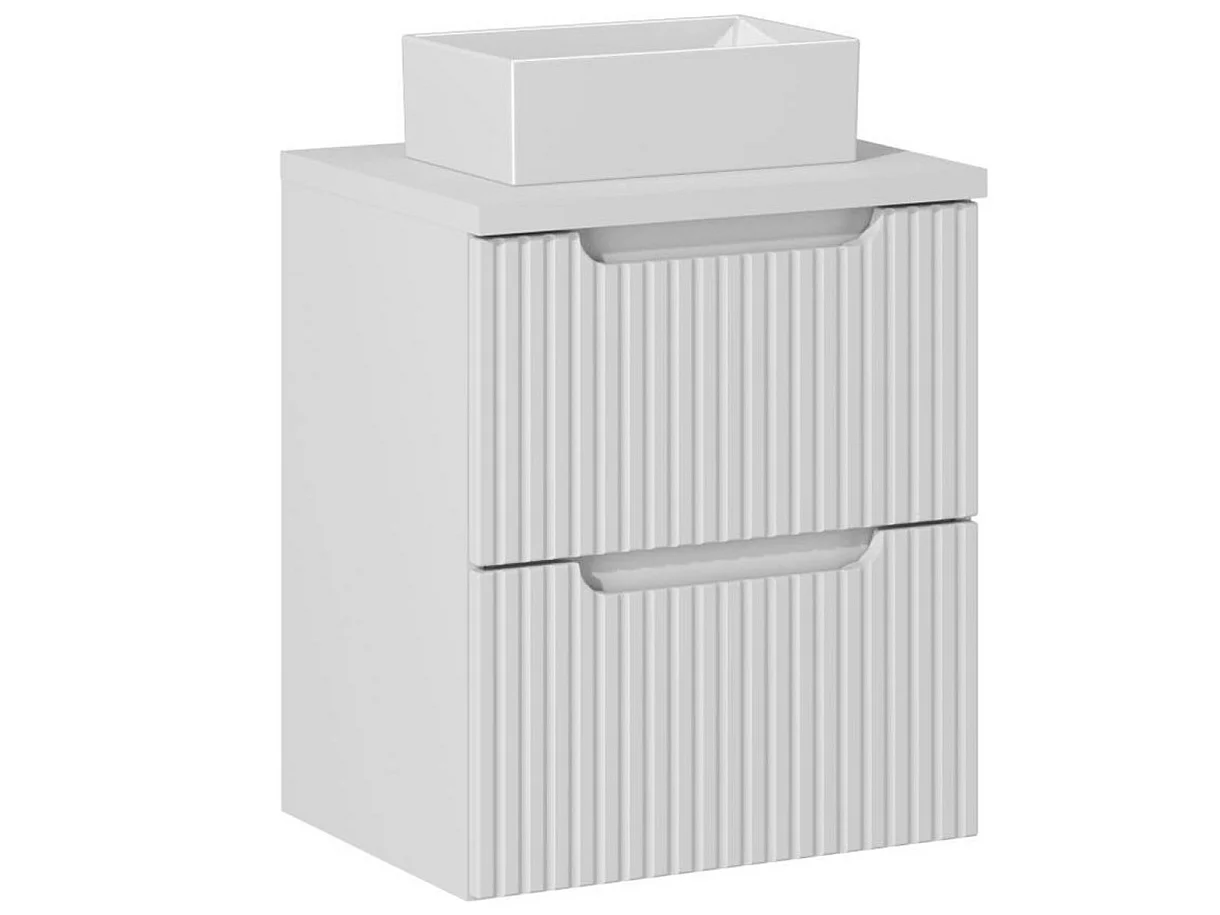 Meuble salle de bain suspendu 2 tiroirs NOVA 50cm avec vasque GAJA – Élégance minimaliste et gain de place-Blanc