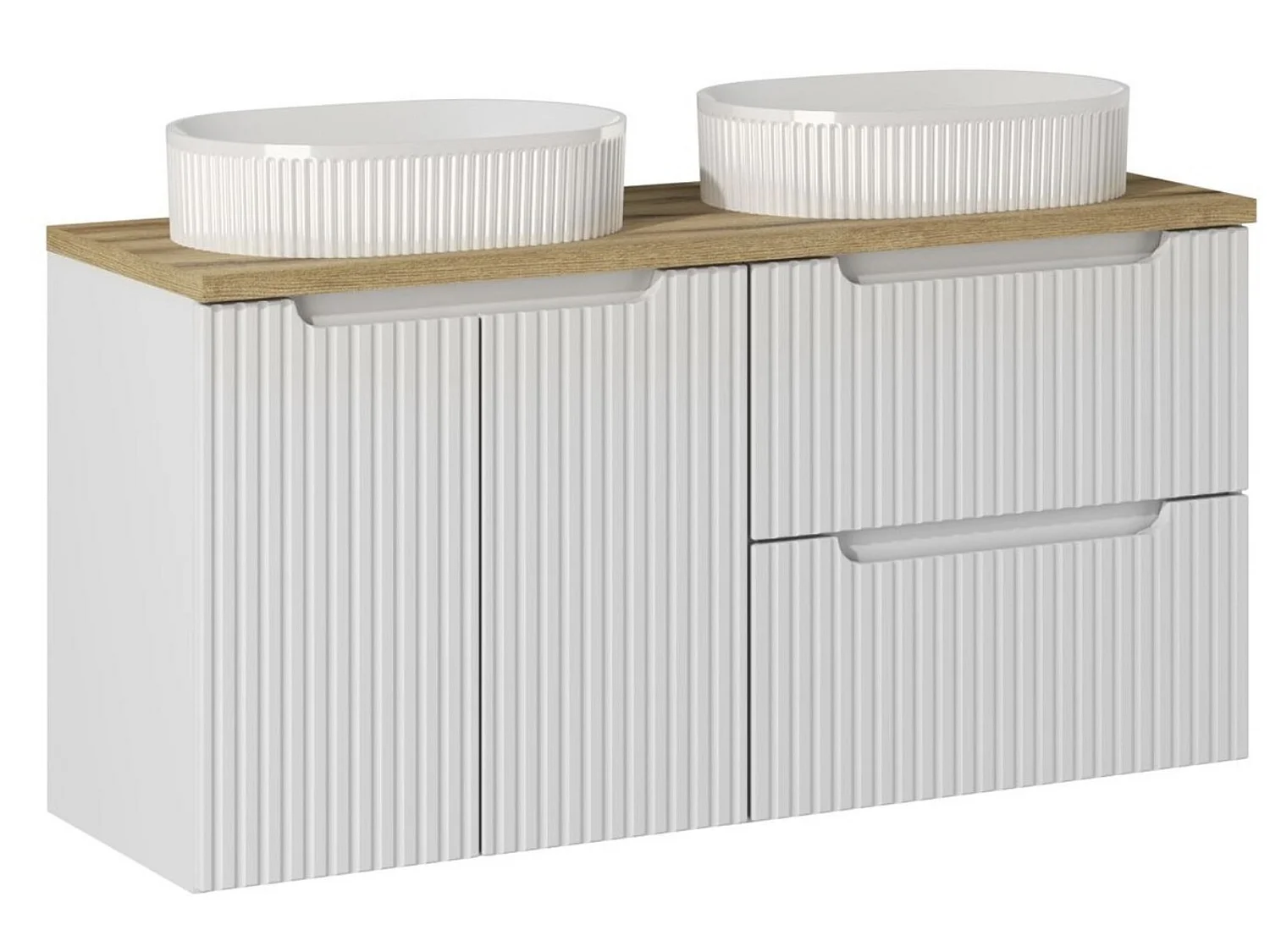 Mueble de baño suspendido NOVA de 120 cm – Lavabo doble con encimera-Blanco y roble